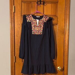 NWT Kirundo Navy Blue Dress with Floral Embroidery ❤️